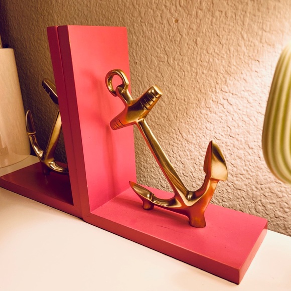 Anchor Bookends Nautical Theme Hot Pink + Gold - Picture 7 of 8
